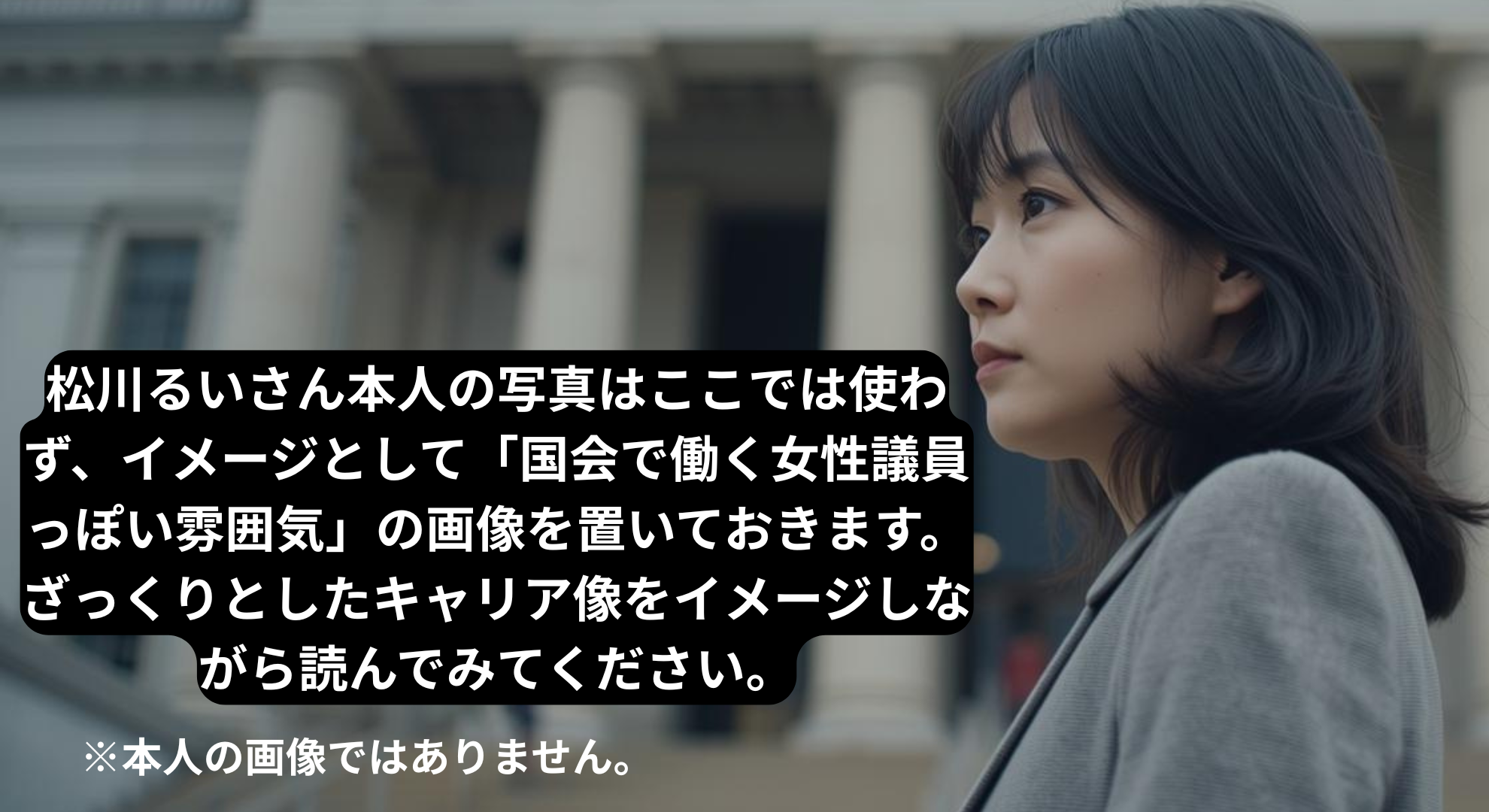 松川るいさん本人の写真はここでは使わず、イメージとして「国会で働く女性議員っぽい雰囲気」の画像を置いておきます。ざっくりとしたキャリア像をイメージしながら読んでみてください。