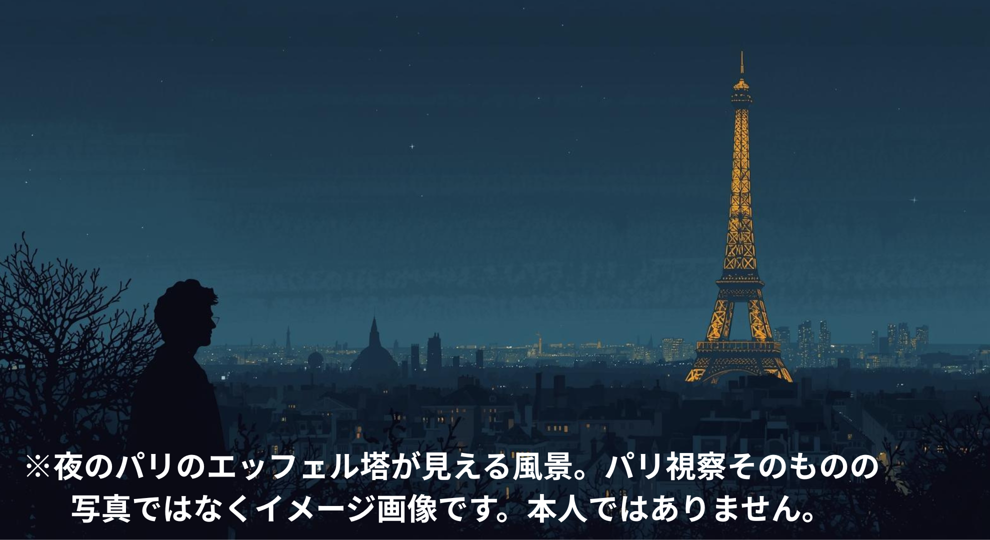 夜のパリのエッフェル塔の画像※パリ視察の本人画像ではありません。