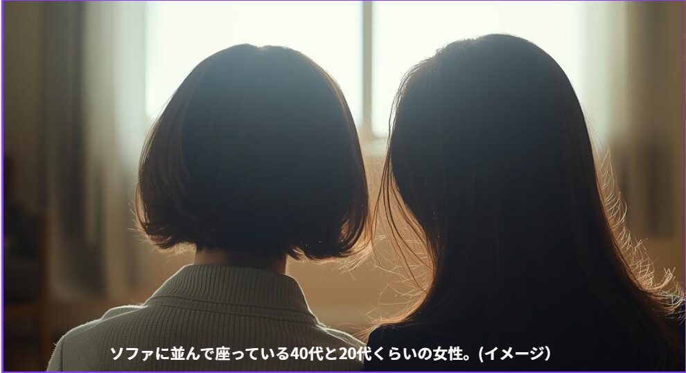 40代~20代女性の姉妹が座っている姿(イメージ)