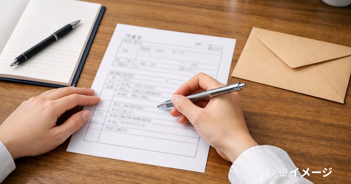 履歴書の記入の瞬間
