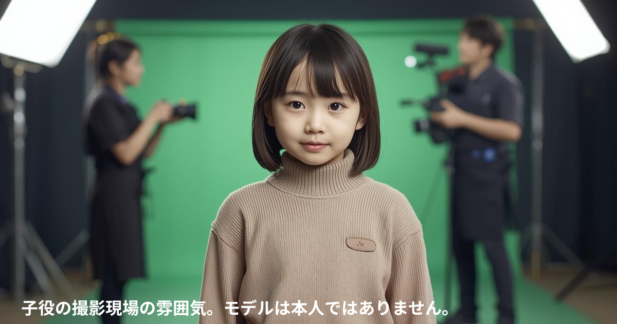 撮影現場に立つ小学生くらいの女の子のイメージ写真