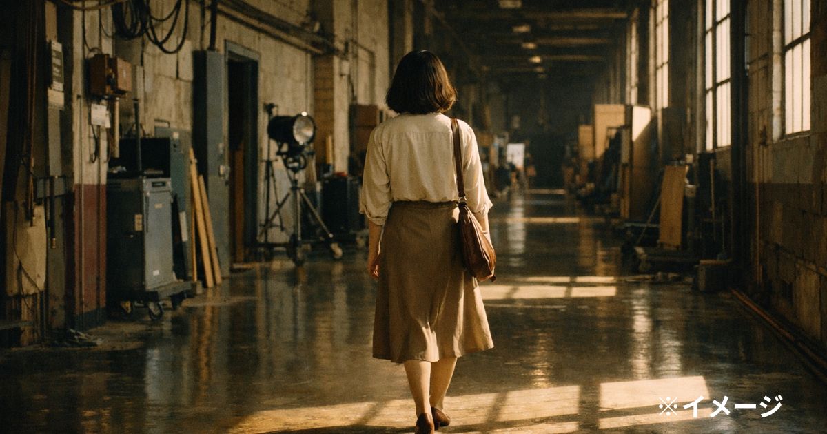 撮影所の廊下を歩く後ろ姿