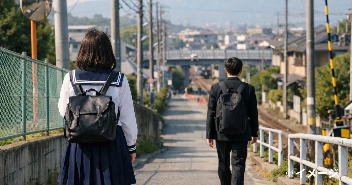 通学路（人物2：制服の後ろ姿・遠景）