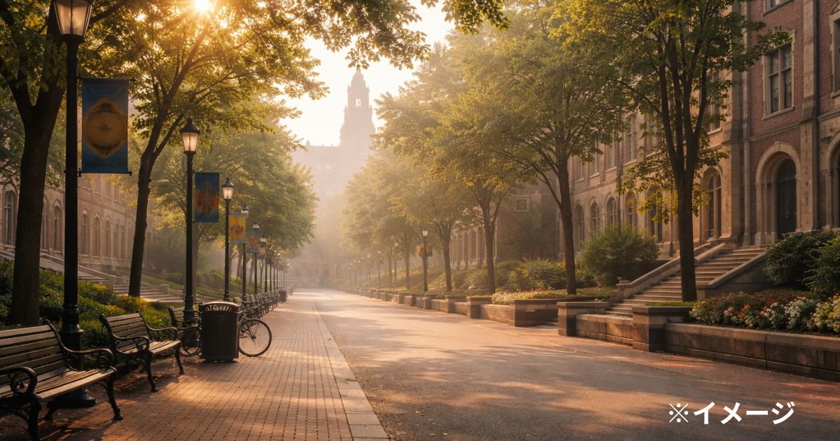 静かな大学の朝の風景