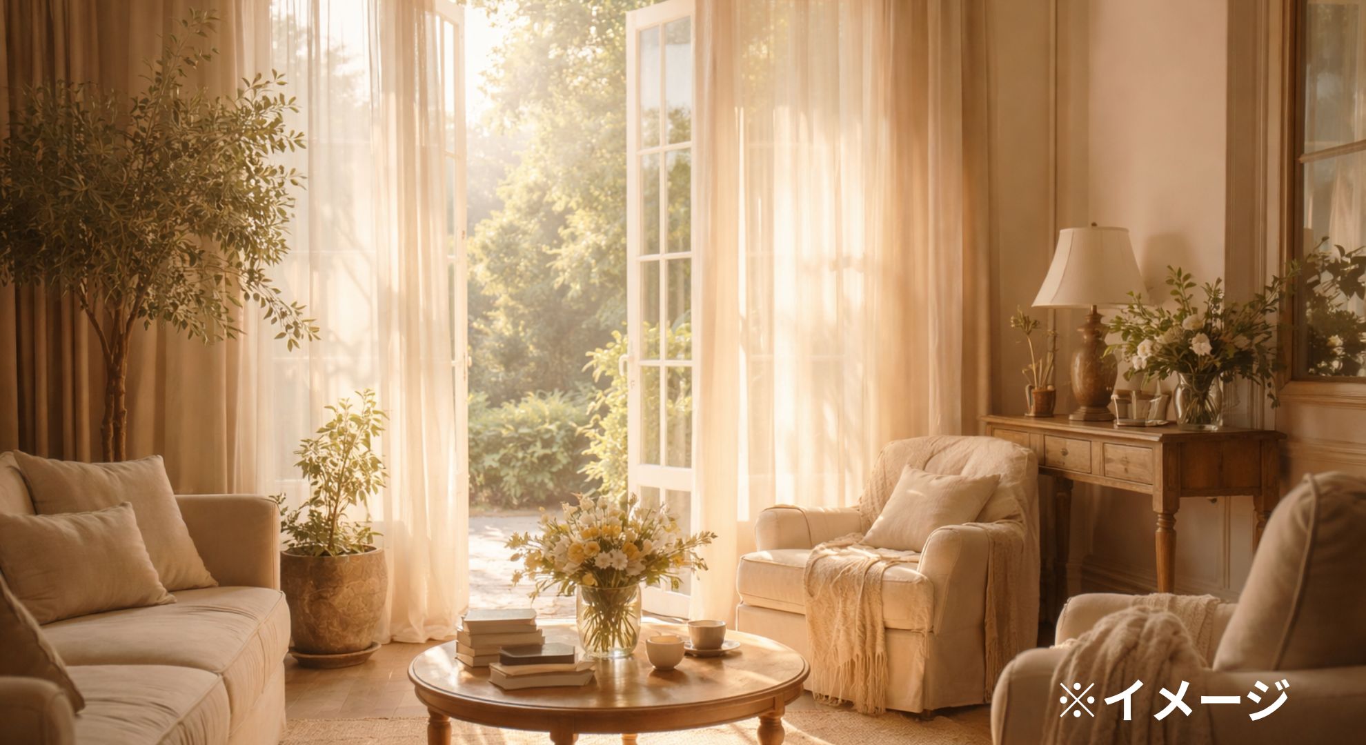 日差しの差し込むリビングルーム