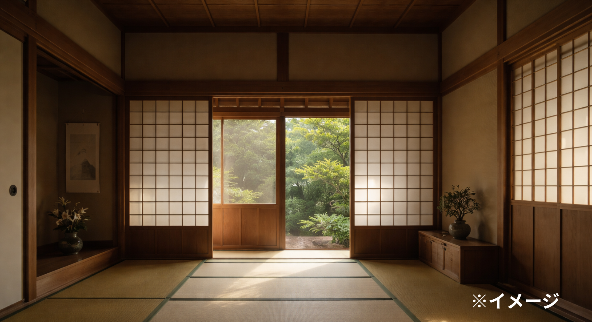 静かな和室の朝の光