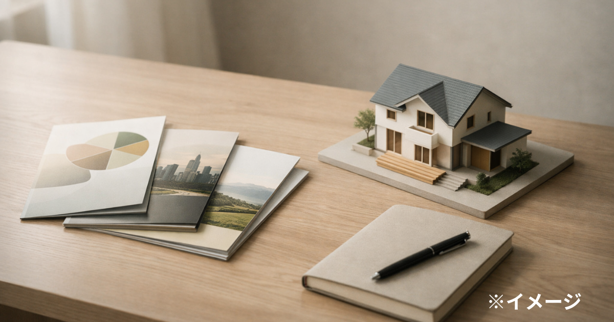 分散投資と資産形成をイメージしたETF資料と不動産模型