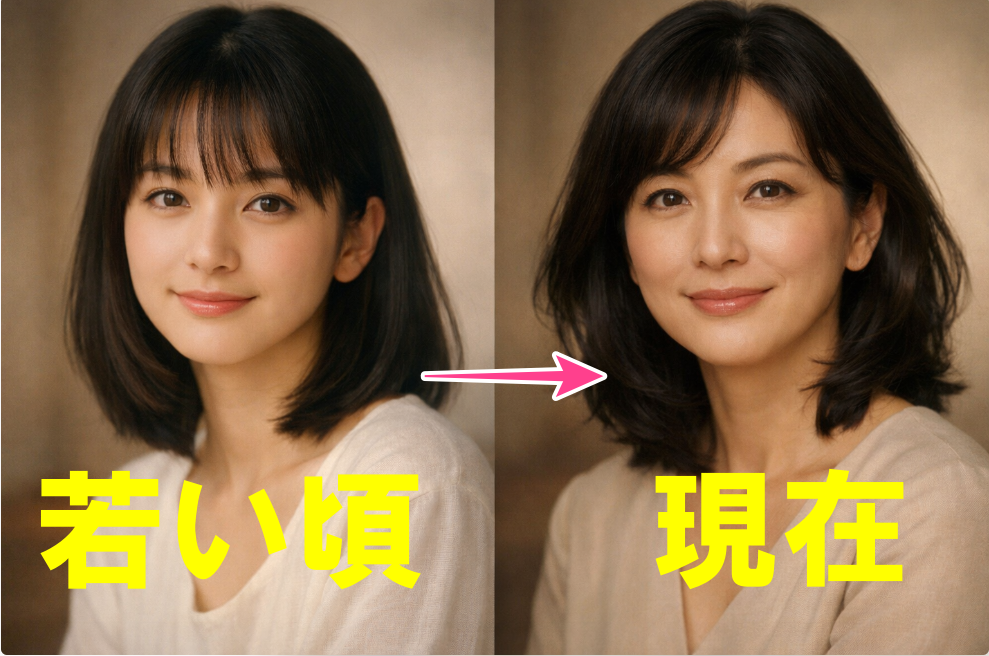 石田ゆり子の若い頃と現在の雰囲気を比較したイメージビジュアル