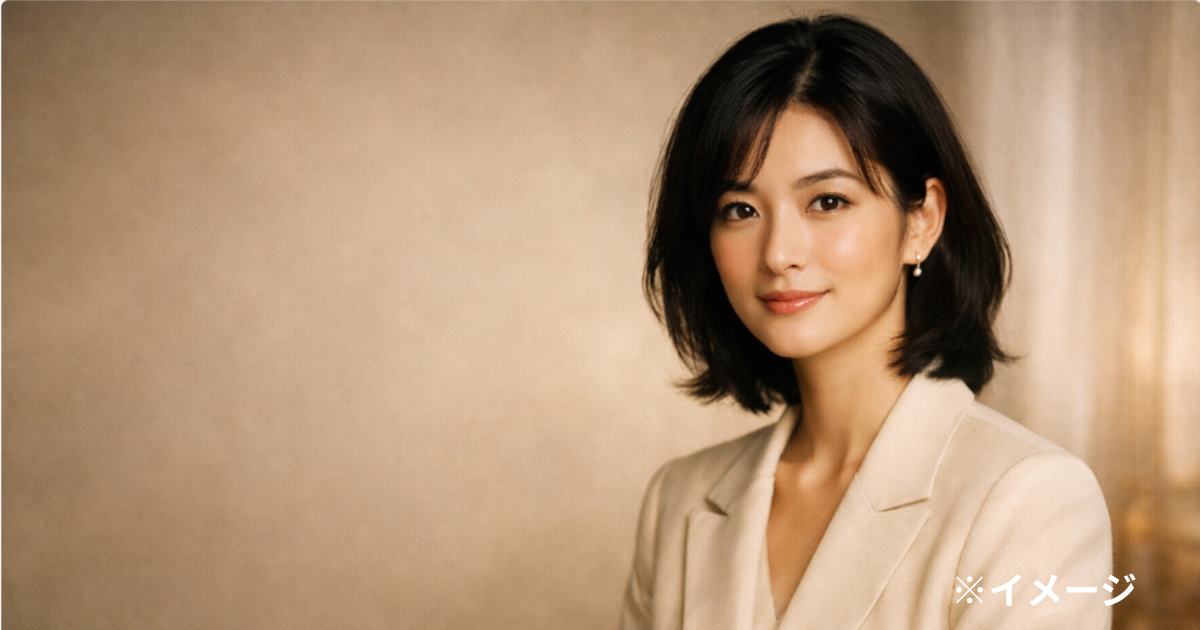 90年代の透明感ある女優オーラをイメージした上品な女性ポートレート