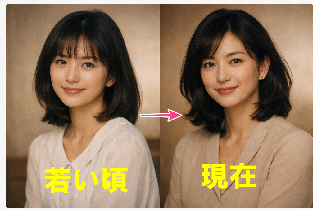 水野真紀の若い頃と現在の雰囲気を比較したイメージビジュアル