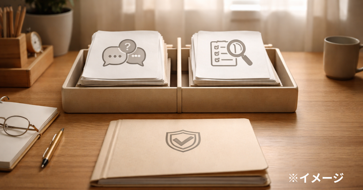 噂と事実を分けて整理するデスクイメージ（文字なし）