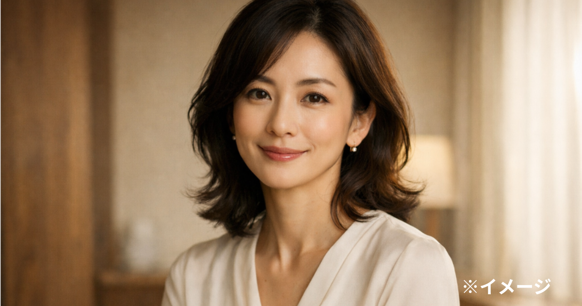 現在の松雪泰子をイメージした落ち着いた大人の美しさを感じる女性ビジュアル