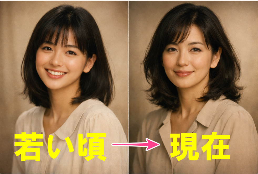 飯島直子の若い頃と近年の雰囲気を比較したイメージビジュアル