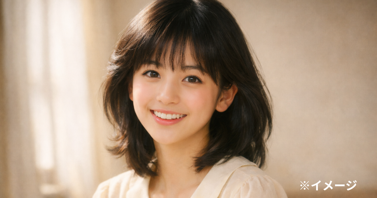 中山美穂の若い頃をイメージした80年代風の初々しい女性ビジュアル