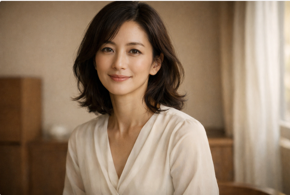 現在の鶴田真由をイメージした大人の品格を感じる女性ビジュアル