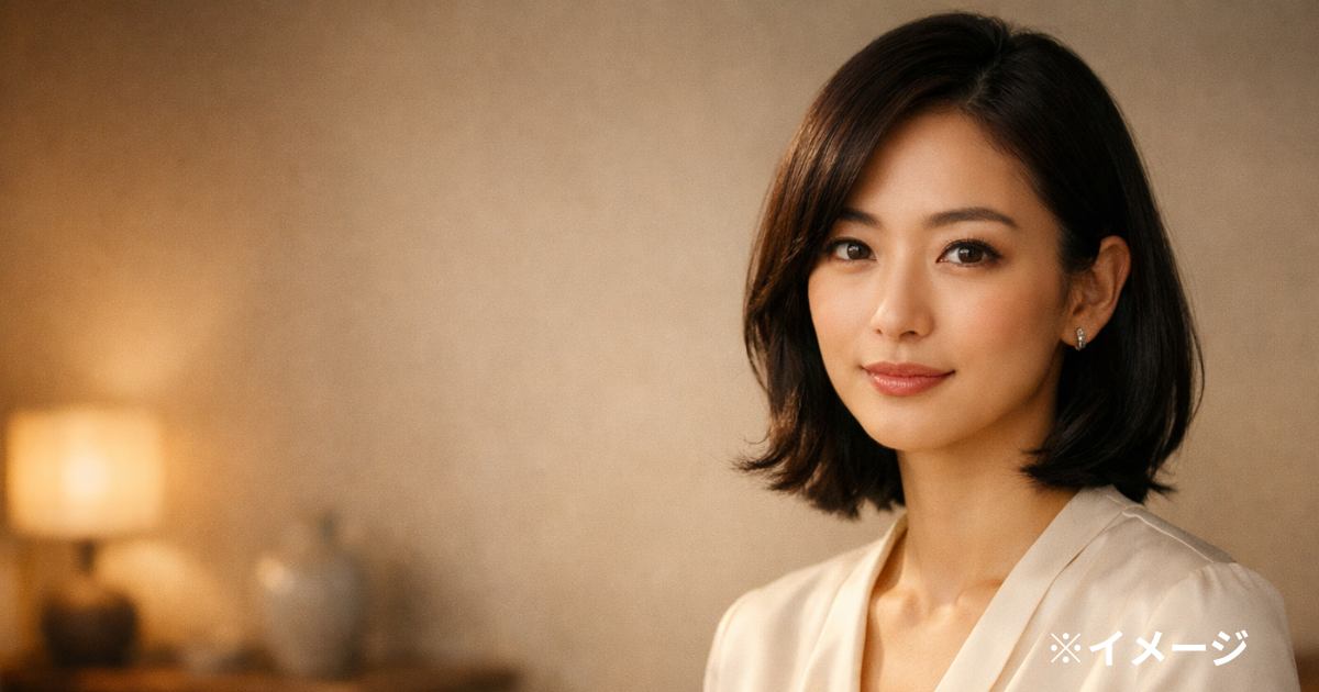 若い頃の吉瀬美智子をイメージした知的で上品な女優風ポートレート