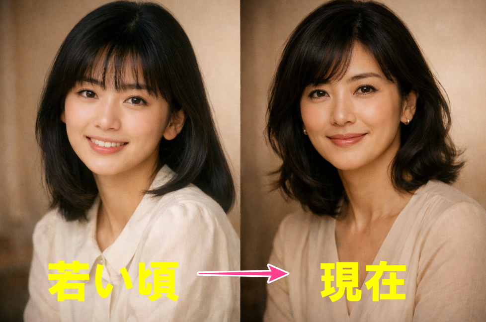 中山美穂の若い頃と晩年の雰囲気を比較したイメージビジュアル