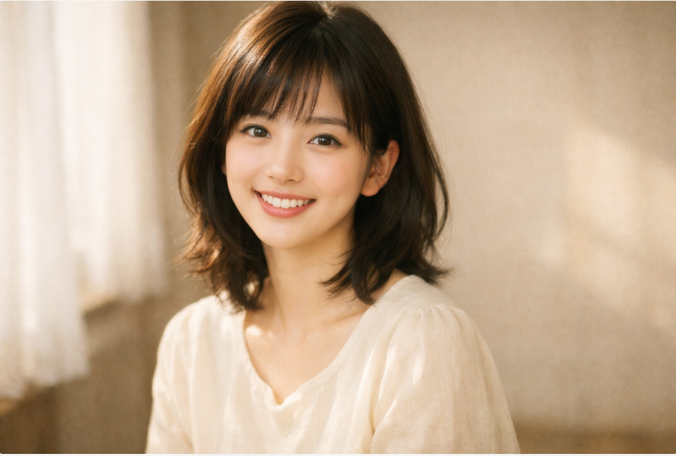 飯島直子の若い頃をイメージした90年代風のやわらかい女性ビジュアル